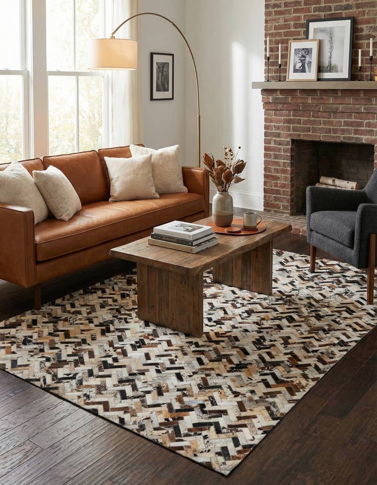 Detail image of 5' x 7' 10 Cowhide Leather Rug