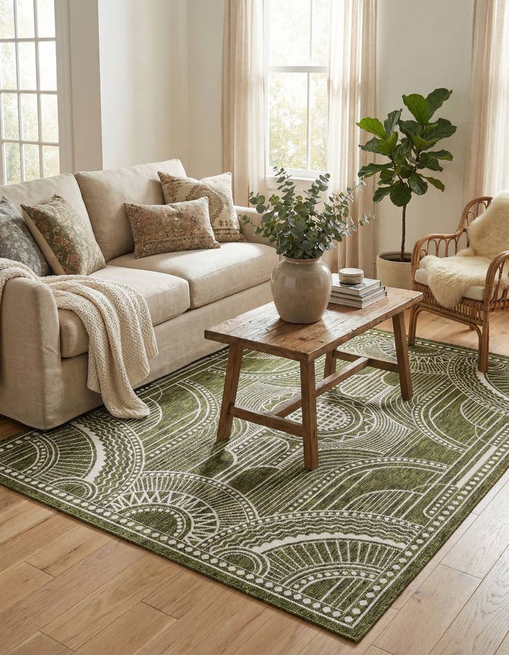 Detail image of  5' 3 x 7'  Washable Traditional Indoor / Outdoor Rug