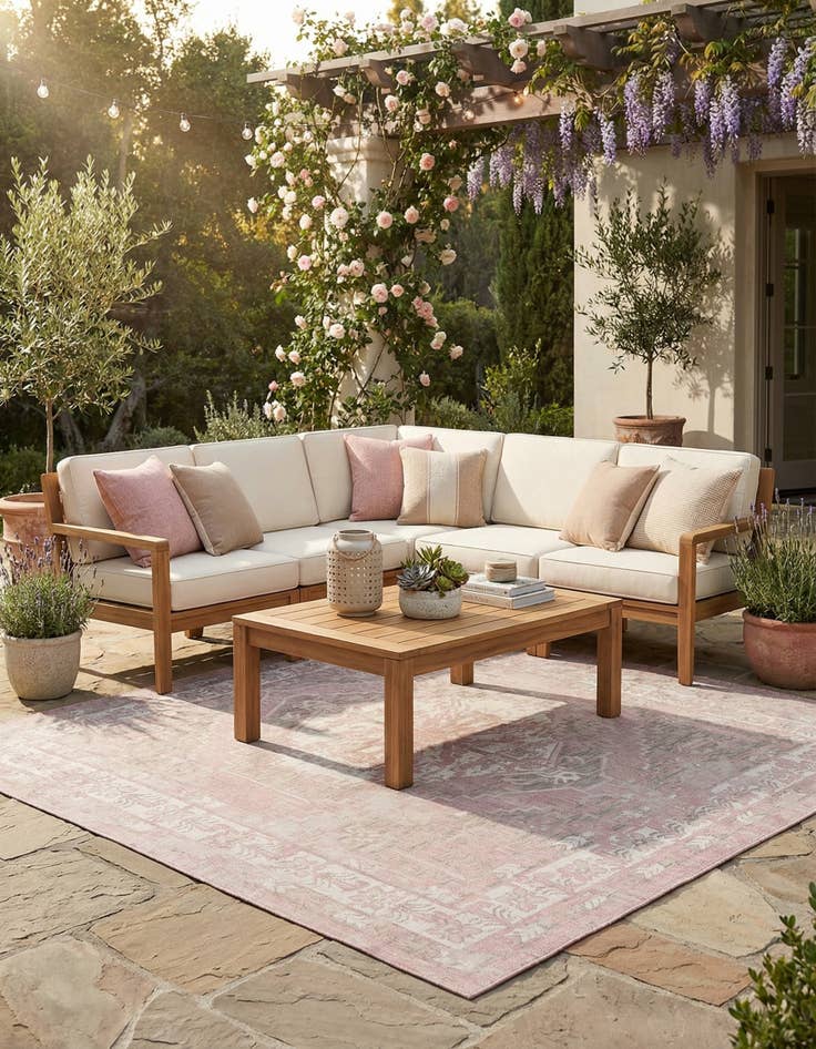 Detail image of 13' x 13'  Washable Traditional Indoor / Outdoor Square Rug