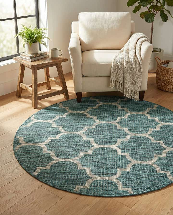 4' x 4' Easy-Clean Trellis Indoor / Outdoor Round Rug