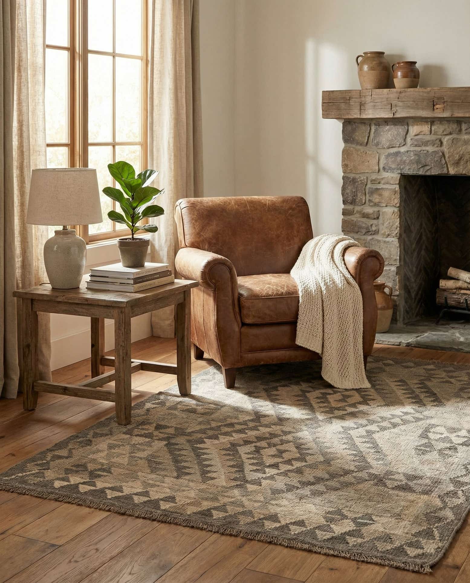3' 7 x 4' 10 Hand Woven Kilim Maymana Wool Rug