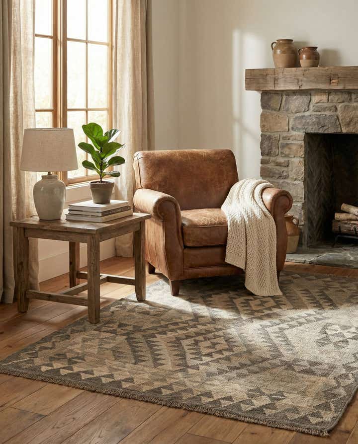 3' 7 x 4' 10 Hand Woven Kilim Maymana Wool Rug