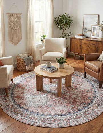 Red and Navy Blue Washable Yara Round Rug