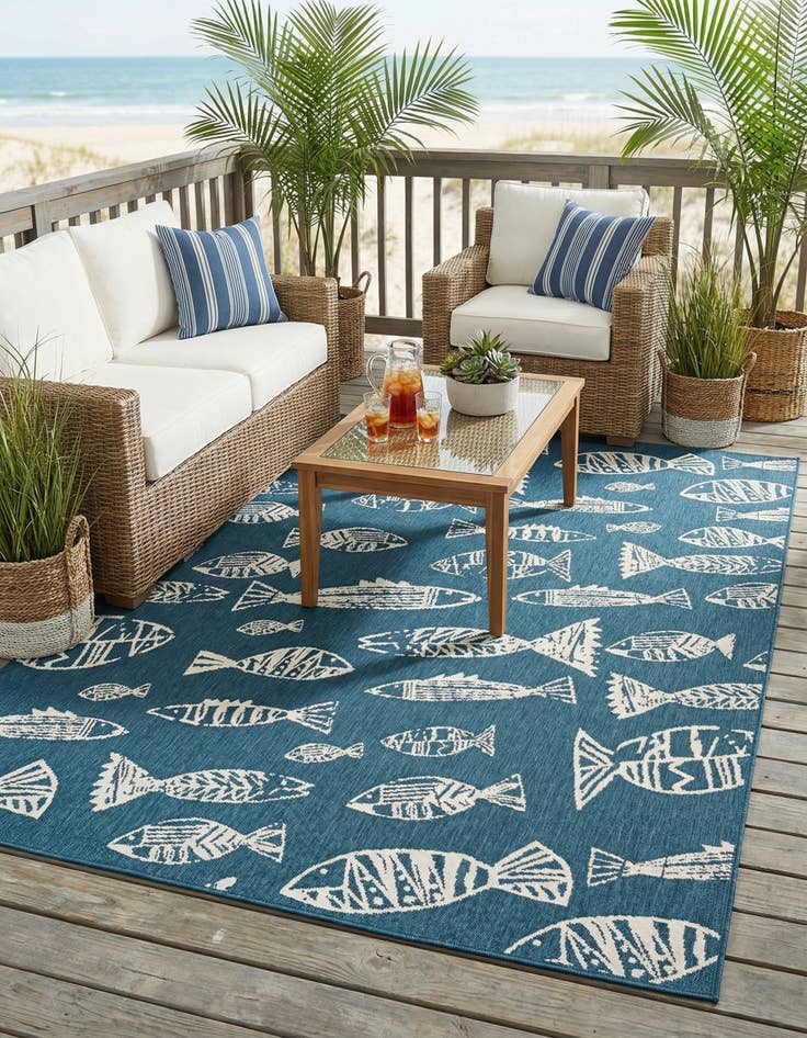 Detail image of 6' x 9'  Washable Coastal Indoor / Outdoor Rug