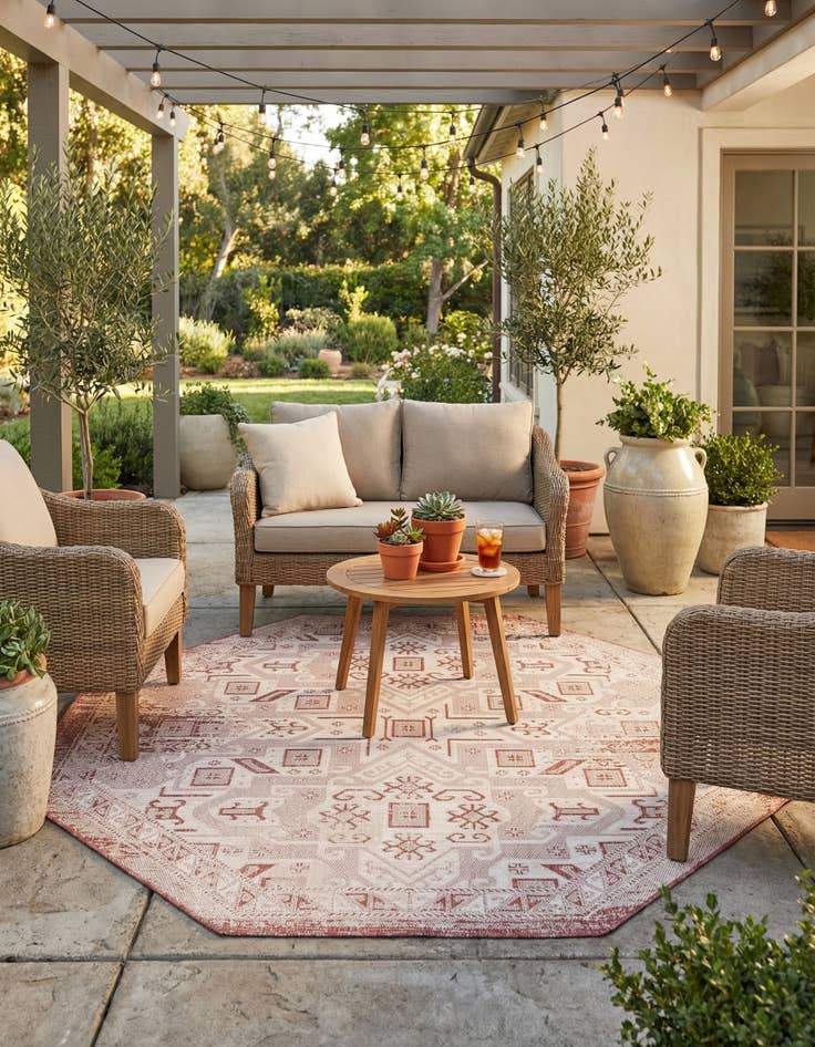 Detail image of  7' 10 x 7' 10  Washable Aztec Indoor / Outdoor Octagon Rug