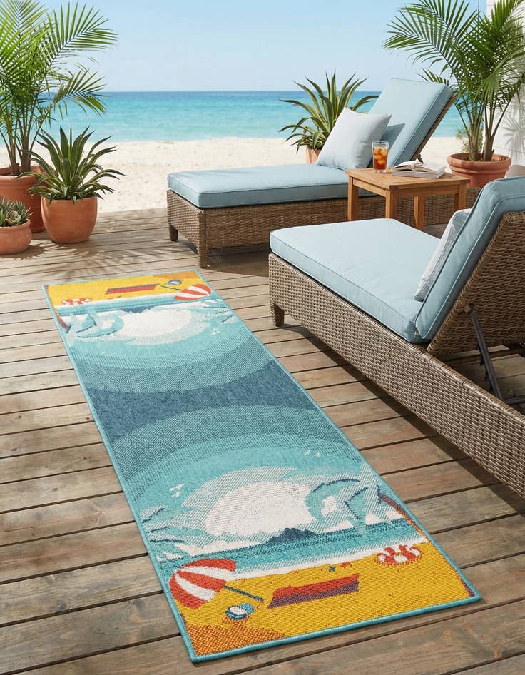 Detail image of 2' x 6'  Washable Coastal Indoor / Outdoor Runner Rug