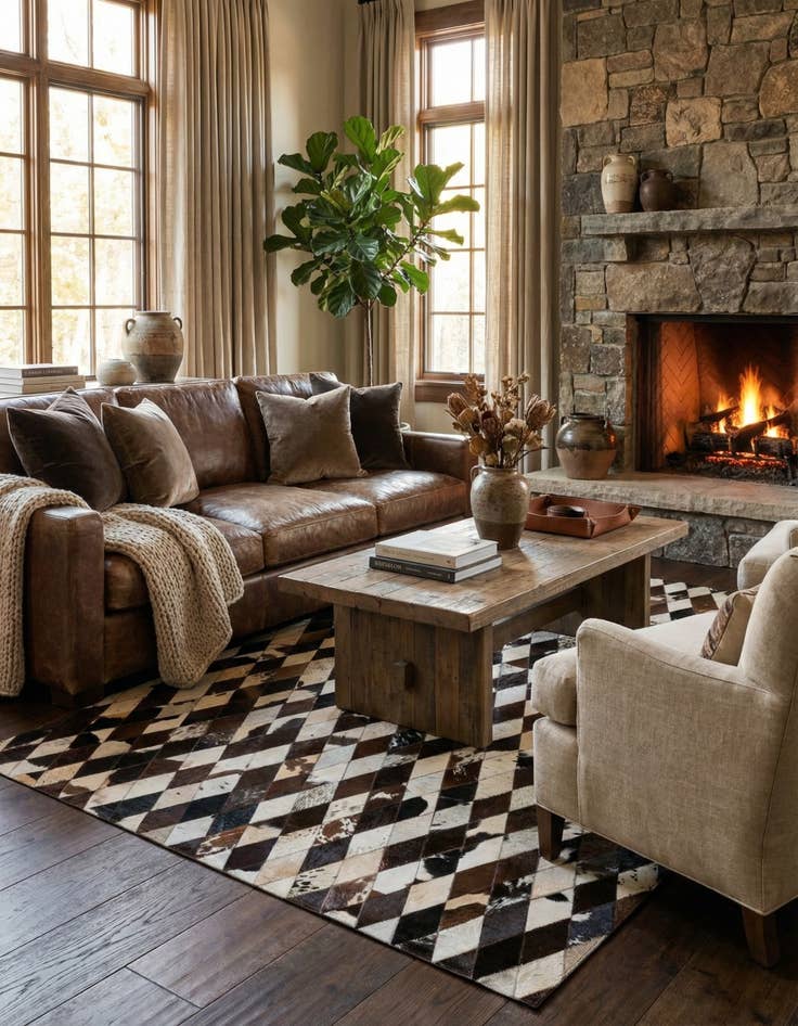 Detail image of  5' 7 x 8' Cowhide Stocks Rug