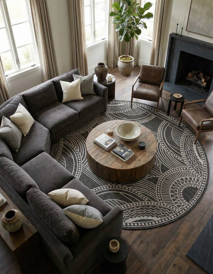 Detail image of 13' x 13' Easy-Clean Traditional Indoor / Outdoor Round Rug
