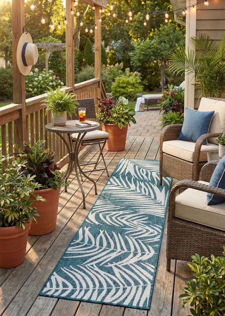 2' x 8' Easy-Clean Botanical Indoor / Outdoor Runner Rug