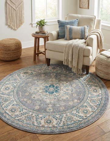 Gray Viola Round Rug