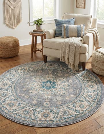 Gray Viola Round Rug