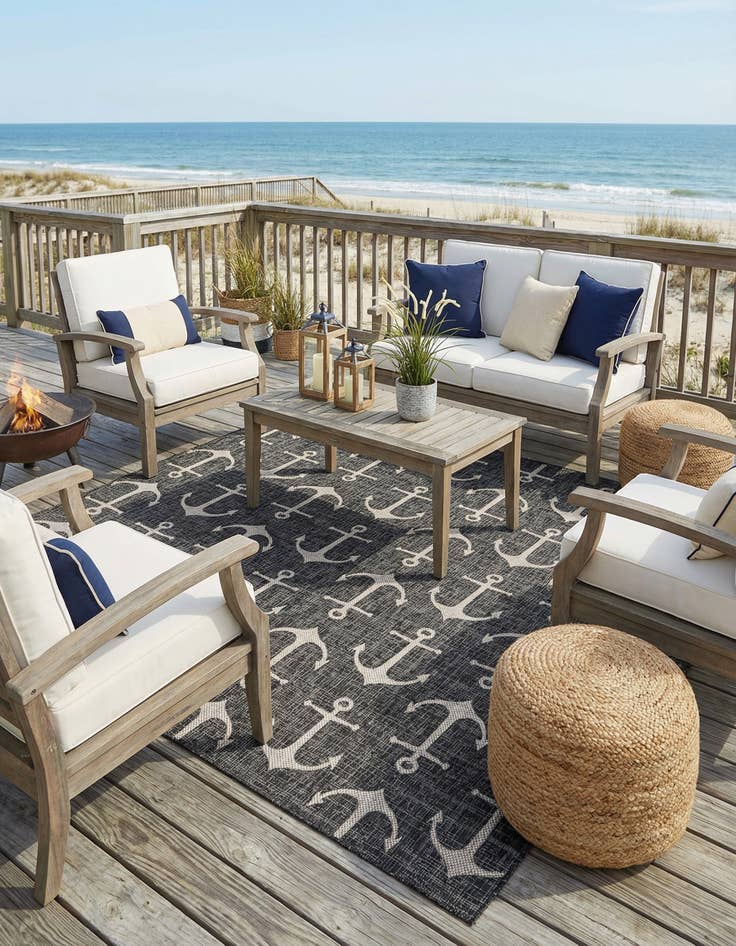 Detail image of 10' x 10' Easy-Clean Coastal Indoor / Outdoor Square Rug