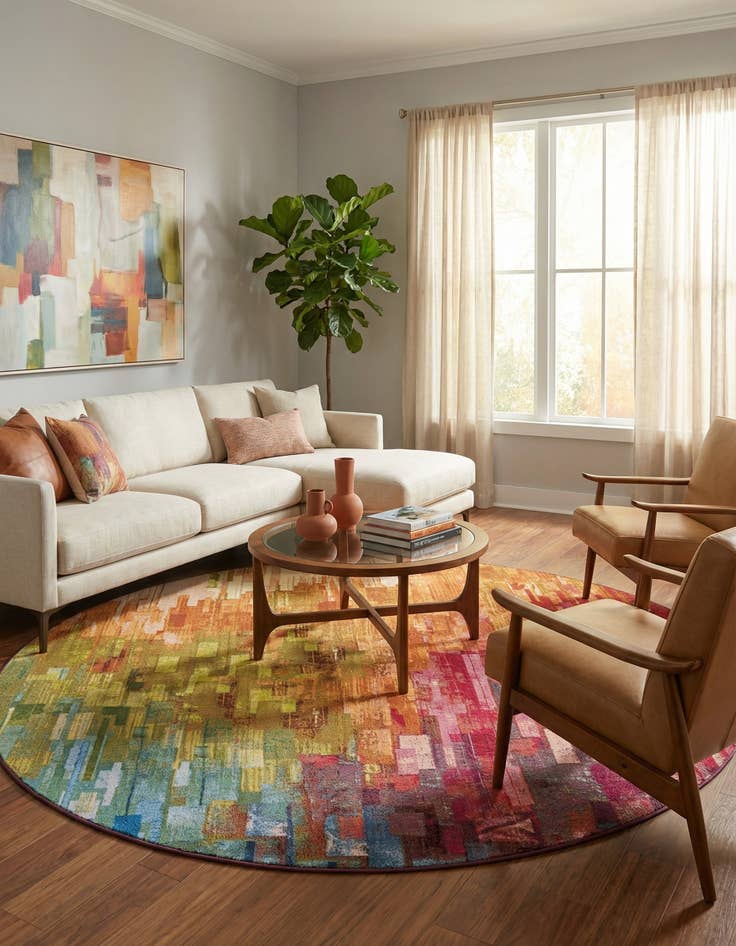 Detail image of 10' x 10'  Washable Modern Indoor / Outdoor Round Rug