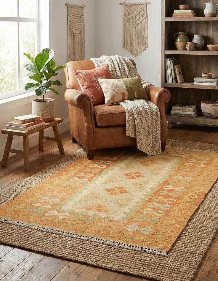 Detail image of 2' 7 x 4' 3  Hand Woven Kilim Waziri Wool Rug