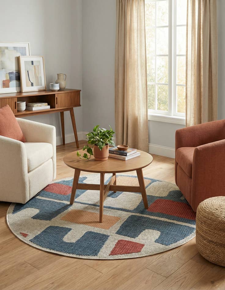 Detail image of  3' 3 x 3' 3  Washable Baja Indoor / Outdoor Round Rug