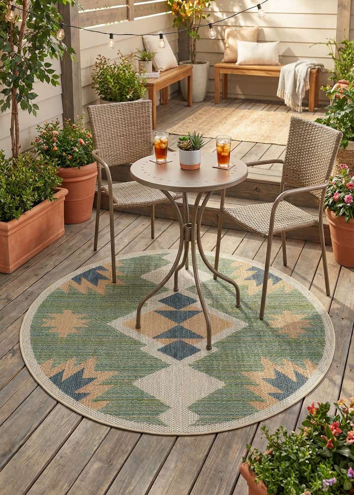 4' x 4' Easy-Clean Baja Indoor / Outdoor Round Rug