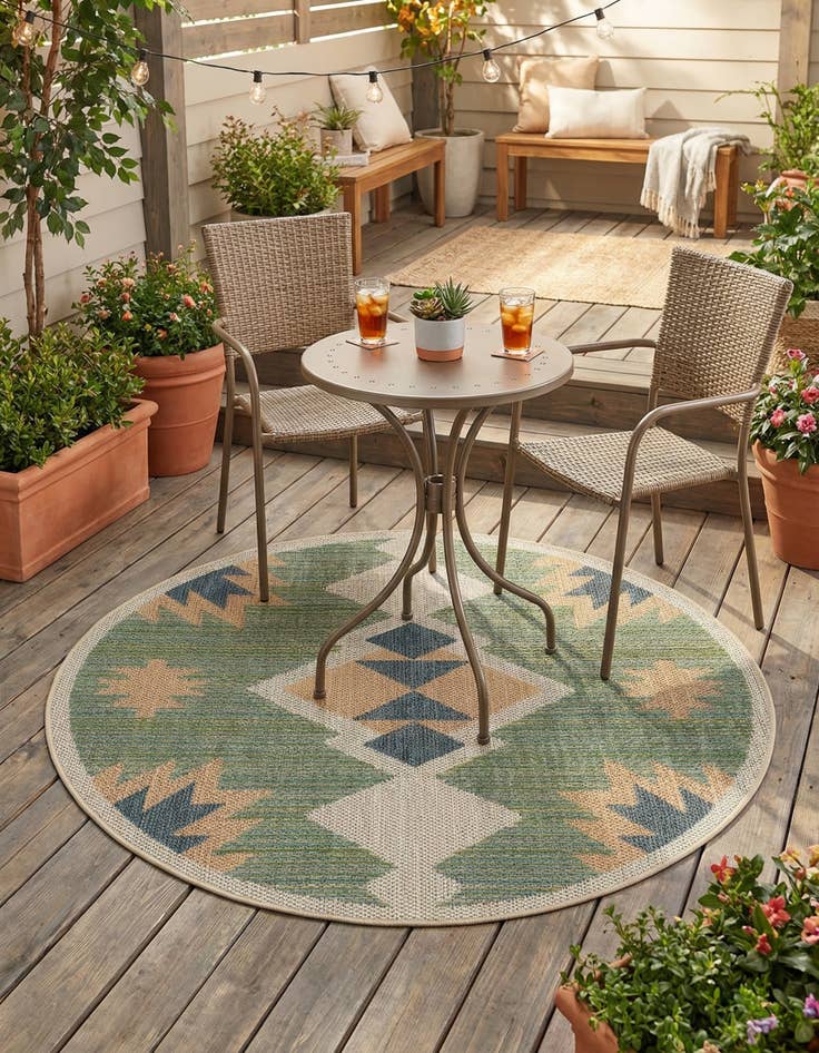 Detail image of 4' x 4'  Washable Baja Indoor / Outdoor Round Rug