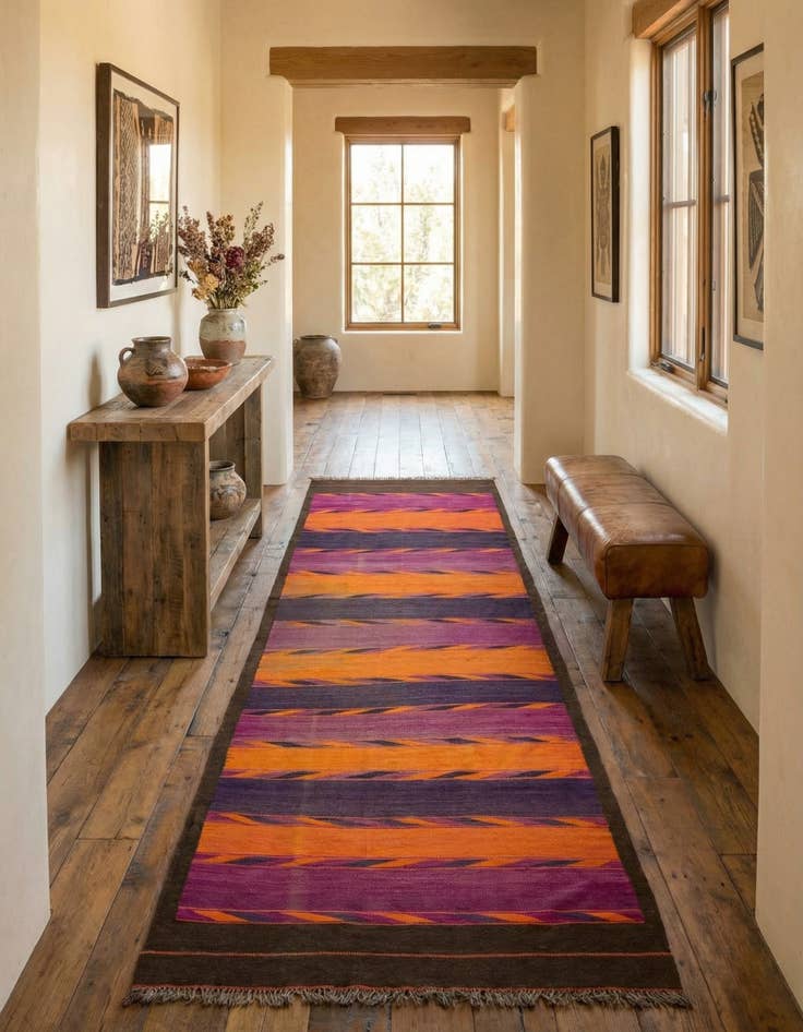 Detail image of 4' 6 x 11' 10  Hand Woven Kilim Fars Wool Runner Rug