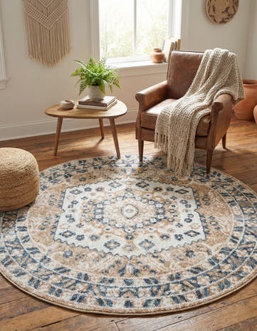 Beige Oxford Round Rug