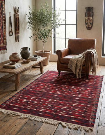 4' 3 x 6' 7 Hand Woven Kilim Fars Wool Rug
