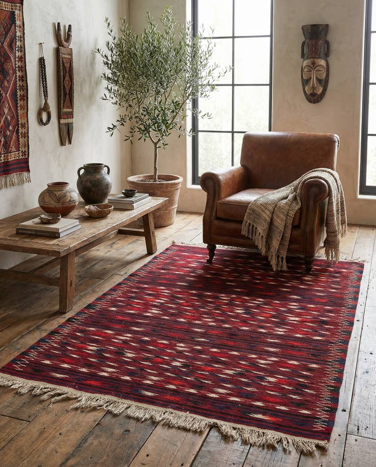 Detail image of 4' 3 x 6' 7 Hand Woven Kilim Fars Wool Rug