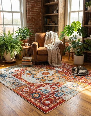 Rust Red Madeline Vintage Square Rug
