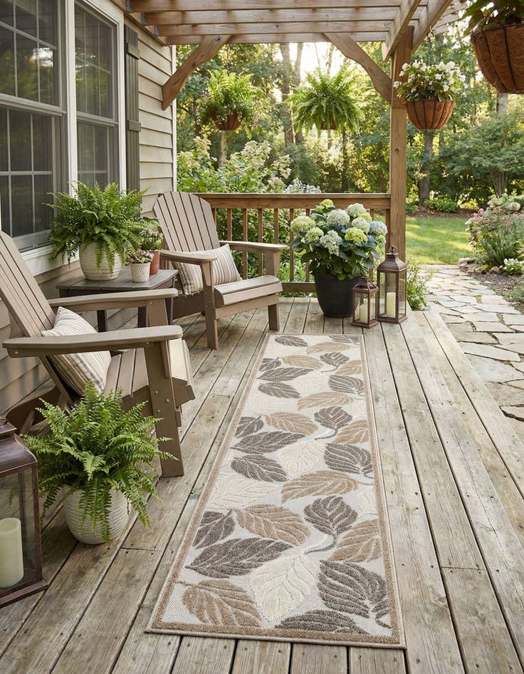 Detail image of 2' x 8' Easy-Clean Botanical Indoor / Outdoor Runner Rug