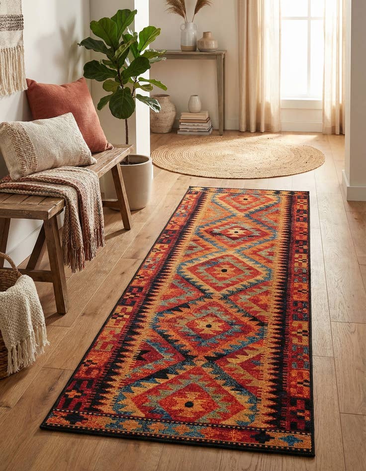 Detail image of 2' 7 x 7' Easy-Clean Tribal Indoor / Outdoor Runner Rug