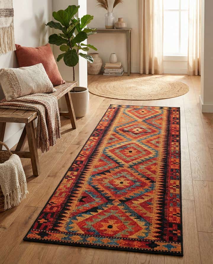 2' 7 x 7' Easy-Clean Tribal Indoor / Outdoor Runner Rug