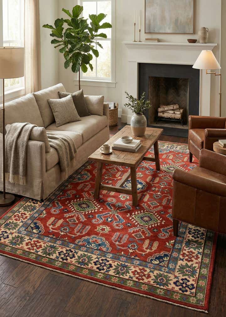 6' 4 x 9' 8 Hand Knotted Kazak Rug