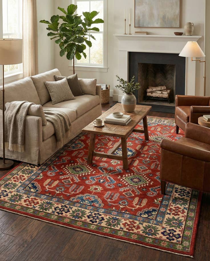 Detail image of 6' 4 x 9' 8 Hand Knotted Kazak Rug