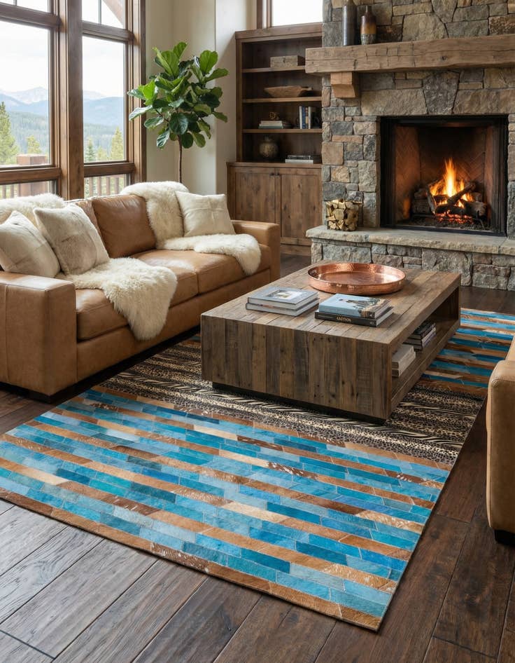 Detail image of 5' 1 x 8' 3 Cowhide Leather Rug