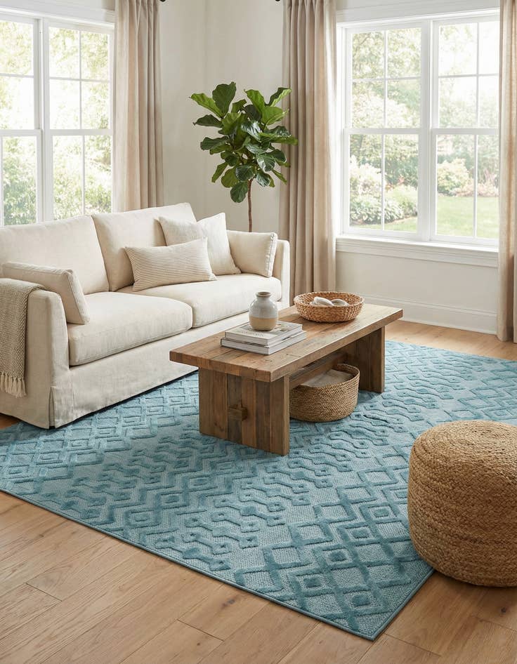Detail image of 7' 10 x 10'  Washable Trellis Textured Indoor / Outdoor Rug