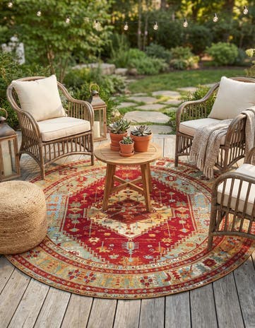 7' 10 x 7' 10 Easy-Clean Traditional Indoor / Outdoor Round Rug
