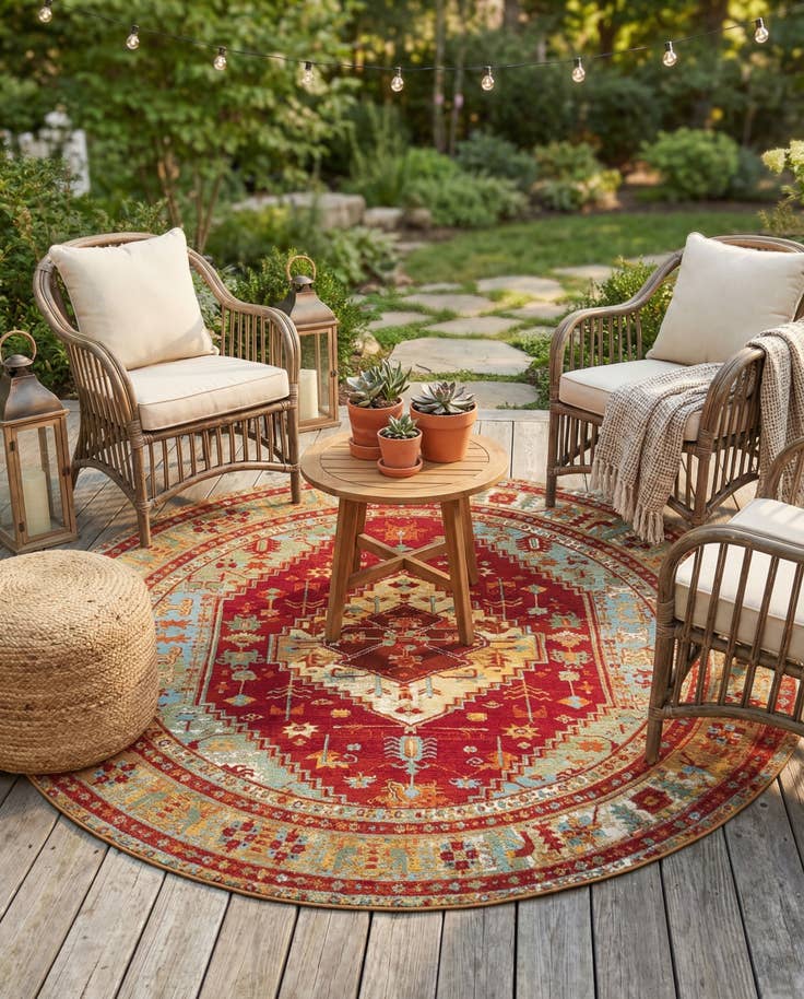 Detail image of 7' 10 x 7' 10 Easy-Clean Traditional Indoor / Outdoor Round Rug