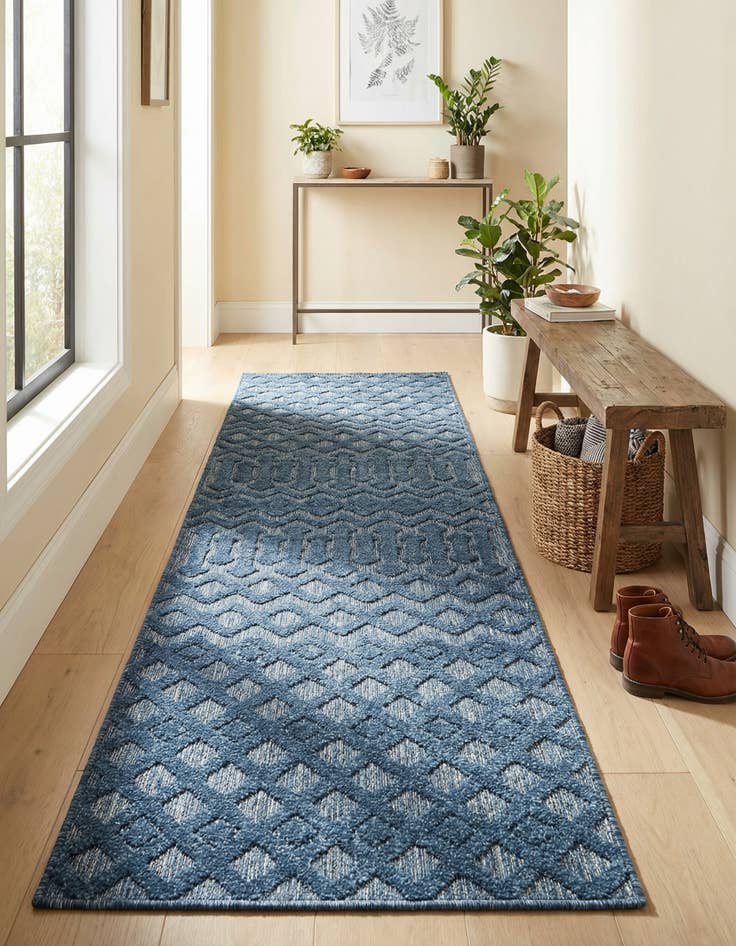 Detail image of 2' x 8'  Washable Trellis Textured Indoor / Outdoor Runner Rug