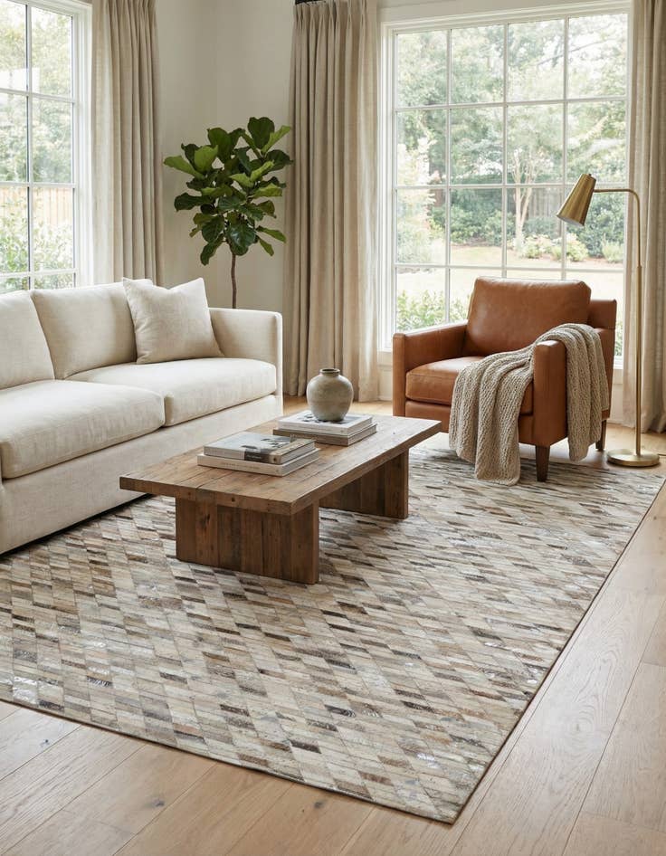 Detail image of  5' 1 x 7' 11 Cowhide - Patchwork Rug