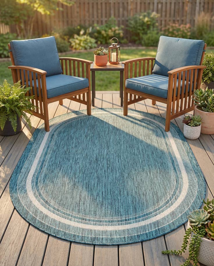 Detail image of 5' 3 x 8' Easy-Clean Border Indoor / Outdoor Oval Rug