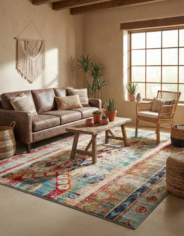 Detail image of 8' x 8'  Washable Santa Fe Square Rug