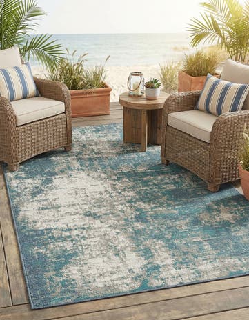 Blue Easy-Clean Coastal Indoor / Outdoor Rug