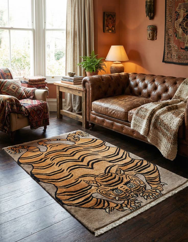 Detail image of  4' x 5' 11  Hand Knotted Tibet Wool Rug