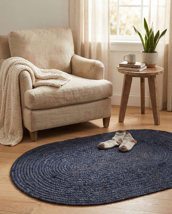 100cm x 155cm Handgefertigt Braided Jute Oval Teppich