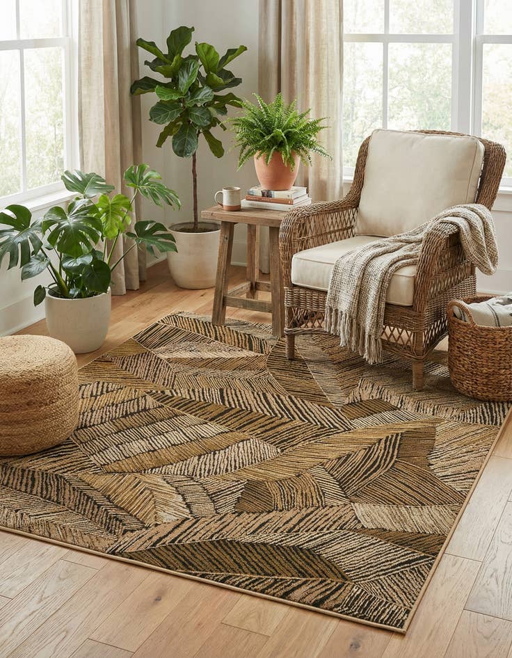 Detail image of 6' x 6'  Washable Botanical Indoor / Outdoor Square Rug