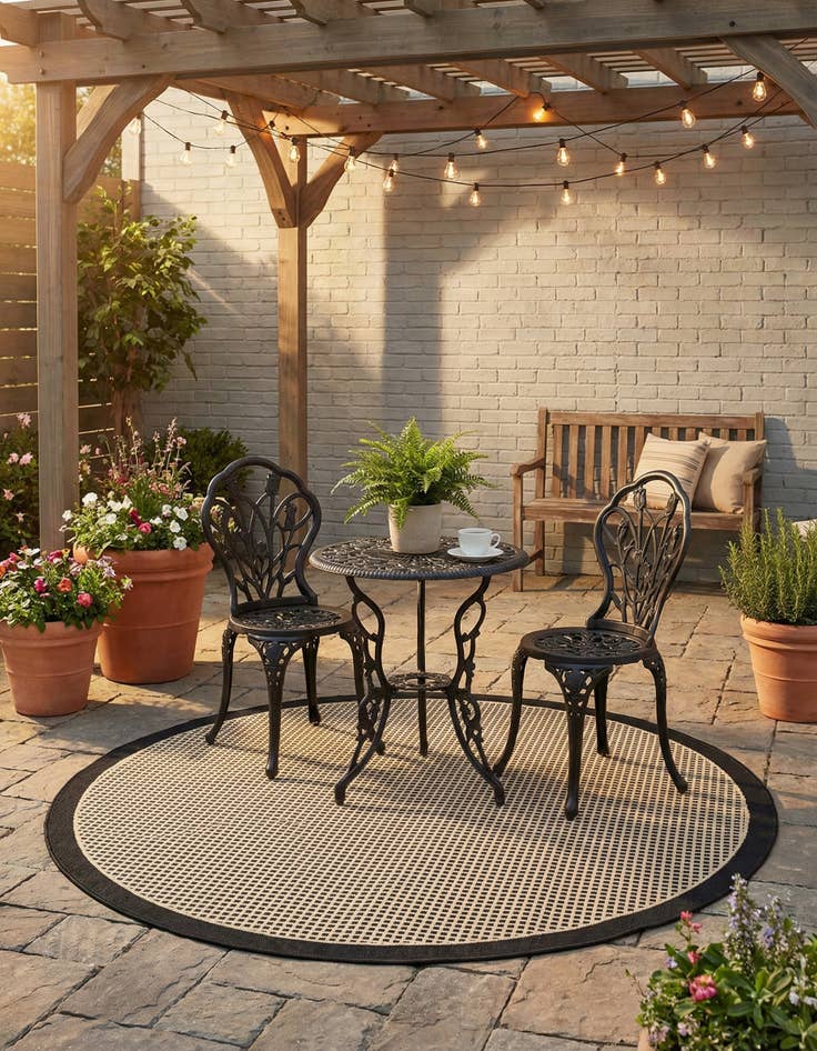 Detail image of 5' x 5'  Washable Border Indoor / Outdoor Round Rug