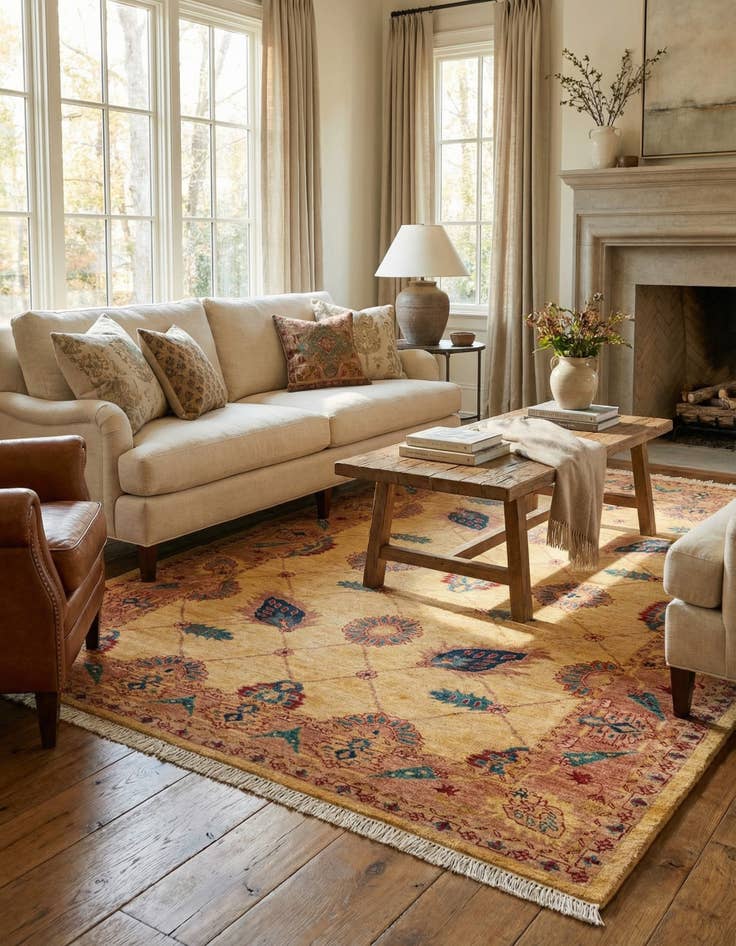 Detail image of  5' 7 x 7' 8  Hand Knotted Ziegler Wool Rug