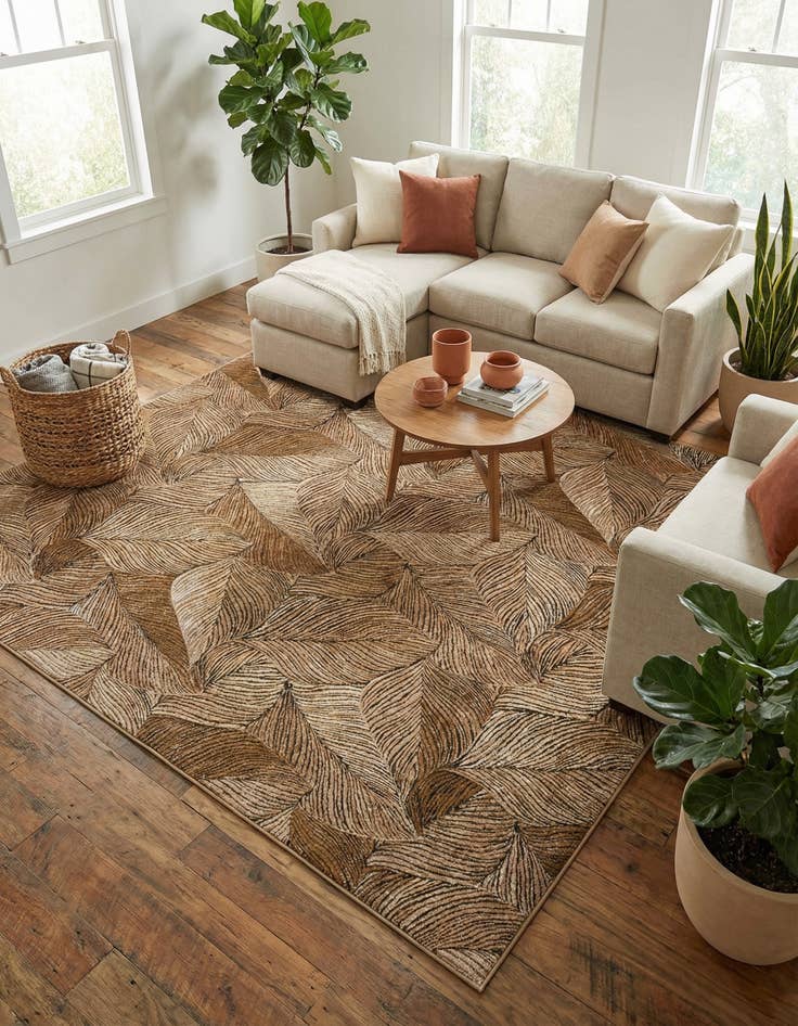 Detail image of 10' x 10'  Washable Botanical Indoor / Outdoor Square Rug