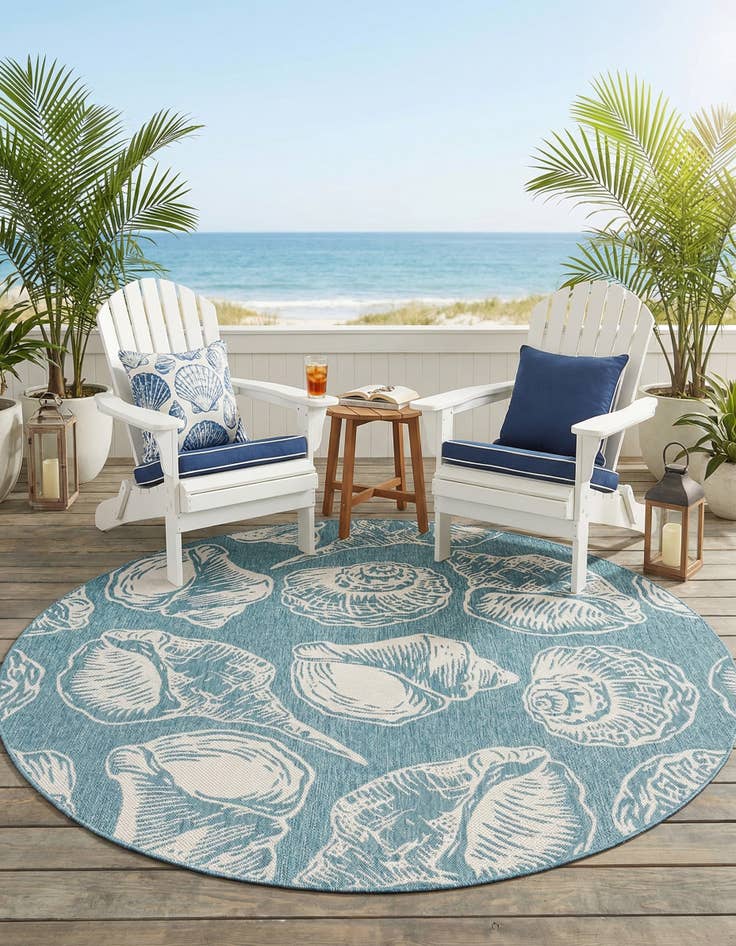 Detail image of  7' 10 x 7' 10  Washable Coastal Indoor / Outdoor Round Rug