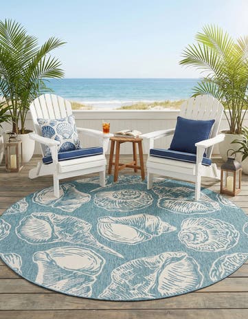 7' 10 x 7' 10 Easy-Clean Coastal Indoor / Outdoor Round Rug