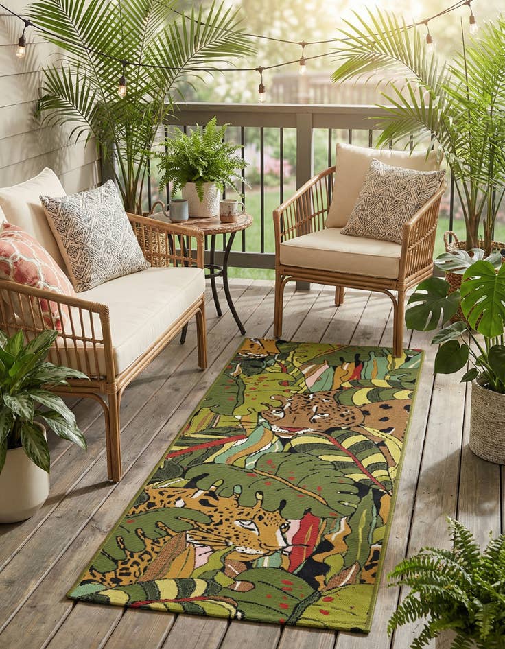 Detail image of 2' x 5'  Washable Botanical Indoor / Outdoor Runner Rug