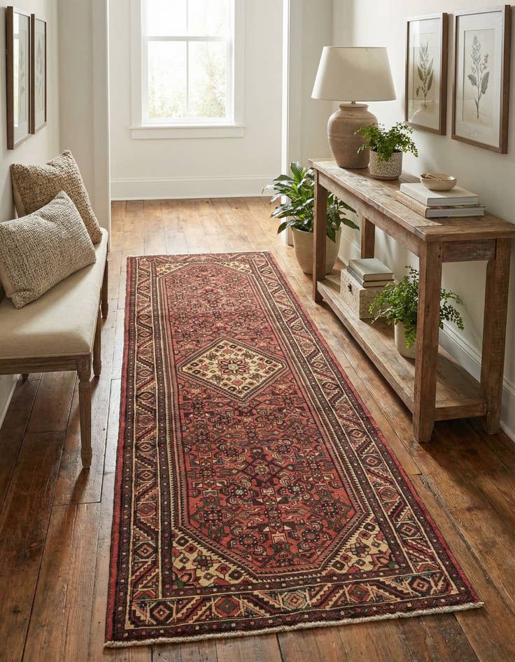 Detail image of 3' 6 x 9' 10  Hand Knotted Hossainabad Persian Wool Runner Rug